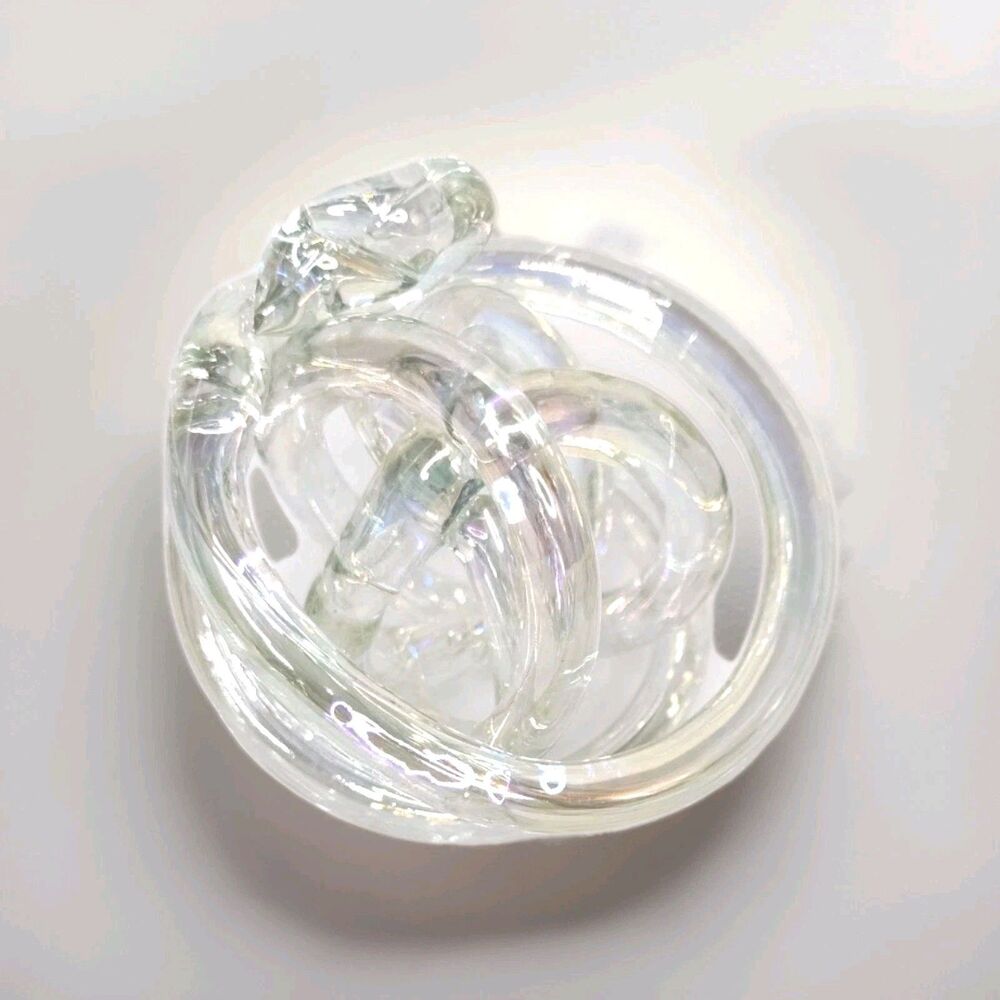 Stunning Murano Twisted Clear Rope Knot Art Glass Paper Weight Sculpture Vintage